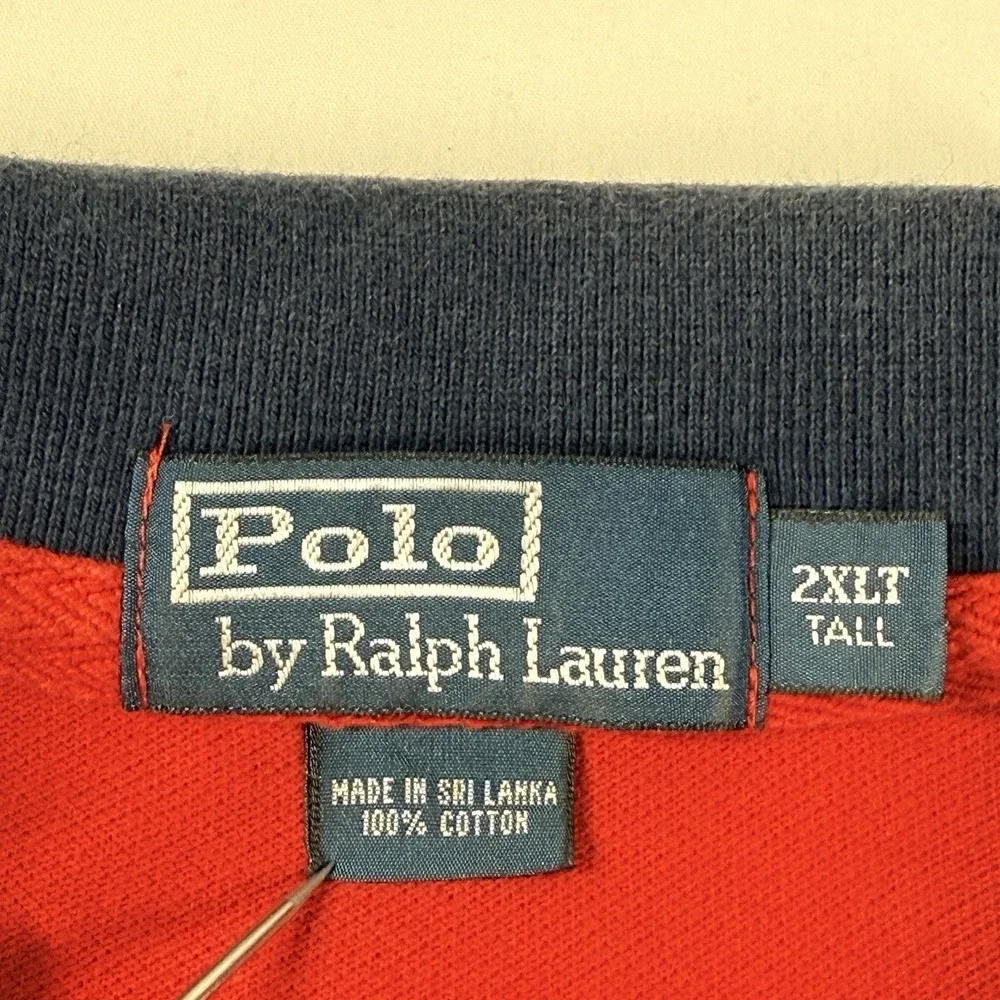Vintage Polo Ralph Lauren Big Pony Rugby Polo‎ Shirt 2XLT Red Blue Crest Tall